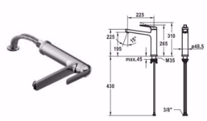 Bild von KWC DOMO , 6.0 Küche chromeline A 225 Hebelmischer Schwenkauslauf 150° Neoperl® Cascade® SLC Opt, chromeline, wegnehmbar,flex-PEX 3/8", Art.Nr. : 10.661.043.000FL