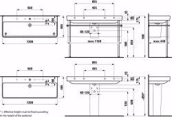 Bild von Laufen Pro S - Waschtisch, auch als Doppelwaschtisch einsetzbar, 1200 x 460 x 175, 400, LCC-weiss, 1 Hahnloch, Art.Nr. : H8149654001041