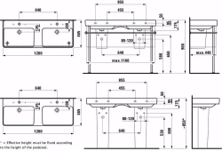 Bild von Laufen Pro S - Doppelwaschtisch PRO S 120X47 WEISS, 1200 x 460 x 175, 000, weiss, 1 Hahnloch, Art.Nr. : H8149660001041