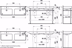 Bild von Laufen Pro S - Doppelwaschtisch PRO S 130X47 WEISS, 1300 x 460 x 175, 000, weiss, ohne Hahnloch, Art.Nr. : H8149680001091