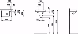 Bild von Laufen Pro S - Handwaschbecken, Armaturenbank rechts, 360 x 250 x 146, 400, LCC-weiss, 1 Hahnloch, Art.Nr. : H8159604001041