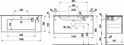 Bild von Laufen Pro S - Komplettset 1200 mm, Waschtisch 'slim' mit Waschtischunterbau 'Pro' mit 2 Schubladen, inkl. Schubladen-Ordnungssystem, 1200 x 500 x 545, 423, wenge, 1 Hahnloch, Art.Nr. : H8619674231041