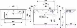 Bild von Laufen Pro S - Komplettset 1200 mm, Waschtisch 'slim' mit Waschtischunterbau 'Base' mit 2 Schubladen, inkl. Schubladen-Ordnungssystem, 1200 x 500 x 610, 260, weiss matt, 1 Hahnloch, Art.Nr. : H8649632601041