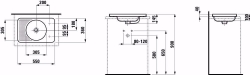 Bild von Laufen VAL - Einbauwaschtisch von oben, mit Halbnasszone und Armaturenbank, 400 LCC-weiss, 1 Hahnloch links, 550 x 360 x 115, Art.Nr. : H8172814001051