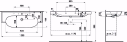 Bild von Laufen THE NEW CLASSIC - Waschtisch unterbaufähig NEWCLASSIC 120X48 WEISS, 000 weiss, 2 Hahnlöcher, 1200 x 480 x 165, Art.Nr. : H8138580001071