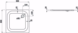 Bild von Laufen PLATINA - Duschwanne, quadratisch, Stahl emailliert (3,5 mm), extraflach (25 mm), 000 weiss, mit Schallschutz, 800 x 800 x 25, Art.Nr. : H2150010000411