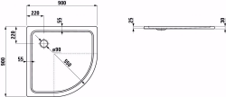 Bild von Laufen PLATINA - Viertelkreisduschwanne, Stahl emailliert (3,5 mm), Radius 550 mm, extraflach (25 mm), 000 weiss, mit Schallschutz, 900 x 900 x 25, Art.Nr. : H2150080000411