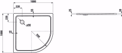 Bild von Laufen PLATINA - Viertelkreisduschwanne, Stahl emailliert (3,5 mm), Radius 550 mm, extraflach (25 mm), 000 weiss, mit Schallschutz, 1000 x 1000 x 25, Art.Nr. : H2150090000411