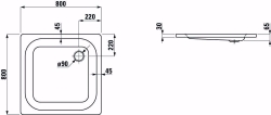 Bild von Laufen PLATINA - Duschwanne, quadratisch, Stahl emailliert (3,5 mm), flach (65 mm), 000 weiss, mit Schallschutz, 800 x 800 x 65, Art.Nr. : H2150110000411