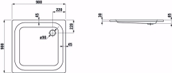 Bild von Laufen PLATINA - Duschwanne, quadratisch, Stahl emailliert (3,5 mm), flach (65 mm), 000 weiss, mit Schallschutz, 1080 x 1080 x 100, Art.Nr. : H2150120000411