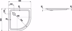 Bild von Laufen PLATINA - Viertelkreisduschwanne, Stahl emailliert (3,5 mm), Radius 550 mm, Stahl emailliert (3,5 mm), flach (65 mm), 000 weiss, mit Schallschutz, 900 x 900 x 65, Art.Nr. : H2150180000411