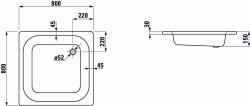 Bild von Laufen PLATINA - Duschwanne, quadratisch, Stahl emailliert (3,5 mm), tief (150 mm), 000 weiss, mit Schallschutz, 800 x 800 x 150, Art.Nr. : H2150210000411