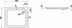 Bild von Laufen PLATINA - Duschwanne, rechteckig, Stahl emailliert (3,5 mm), flach (65 mm), 000 weiss, mit Schallschutz, 1000 x 900 x 65, Art.Nr. : H2150310000411