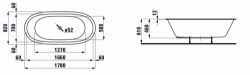 Bild von Laufen ALESSI ONE - Badewanne, aus Mineralgusswerkstoff Sentec, Einbauversion, mit Mittelablauf, mit Fussgestell, 000 weiss, mit LED Licht, 1998 x 998 x 960, Art.Nr. : H2459710006151