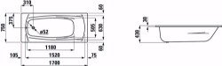 Bild von Laufen PALLADIUM - Badewanne, Einbauversion, Stahl emailliert (3,5 mm), 000 weiss, mit Schallschutz, 1700 x 430 x 750, Art.Nr. : H2251100000411