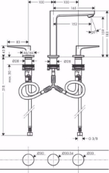 Bild von Hansgrohe Metropol 3-Loch Waschtischarmatur 160 mit Hebelgriff und Push-Open Ablaufgarnitur, brushed bronze , Art.Nr. : 32515140