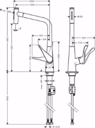 Bild von Hansgrohe Metris Select M71 Einhebel-Küchenmischer 320, Ausziehbrause, 2jet, edelstahl finish , Art.Nr. : 73820800