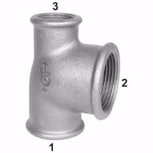 Picture of +GF+ 130 T-Stück, Abzweig reduziert oder vergrössert, Durchgang reduziert, ISO/EN B1, Dim. (1-2-3): 3" ‑ 3" ‑ 2", Art.Nr.: 770129232