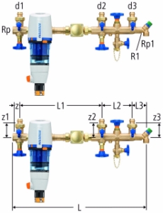 Bild von Nussbaum  31204 Standard-Verteilbatterie mit Redfil rückspülbar mit Optipress-Aquaplus-Anschlussverschraubungen 92020 / 92021, mit Anschlussflansch 12085, Grösse: 1x22x28x22, Art.Nr. 31204.22