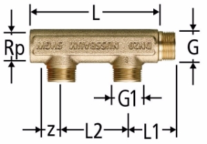 Bild von Nussbaum  86003 Optiflex-Verteiler gerade, 2-fach mit Innengewinde und Aussengewinde, Grösse: DN 20 x 2, Art.Nr. 86003.22 ersetzt durch 86003.42