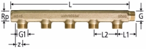 Bild von Nussbaum  86003 Optiflex-Verteiler gerade, 5-fach mit Innengewinde und Aussengewinde, Grösse: DN 25 x 5, Art.Nr. 86003.35 - 86003.55