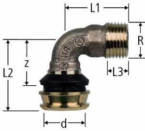 Bild von Nussbaum  84245 Optiflex-Flowpress-Bogen 90° mit Aussengewinde, Grösse: 16 x ½, Art.Nr. 84245.21