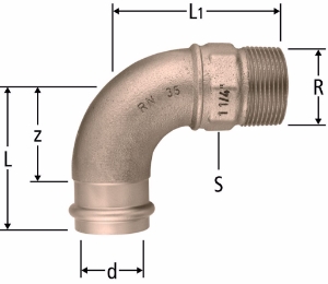 Bild von Nussbaum  81005 Optipress-Aquaplus-Bogen 90° mit Aussengewinde, Grösse: 18 x ½, Art.Nr. 81005.23