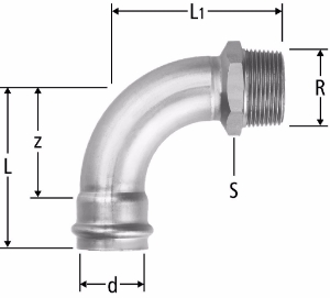 Bild von Nussbaum  80005 Optipress-Aquaplus-Bogen 90° mit Aussengewinde, Grösse: 22 x ¾, Art.Nr. 80005.25