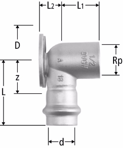 Bild von Nussbaum  88040 Optipress-Gaz-Anschlusswinkel mit Wandflansch, Grösse: 18 x ½, Art.Nr. 88040.22