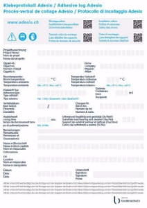 Bild von Bodenschatz - Klebeprotokoll ADESIO DE/FR/IT/EN Block DIN A4, 25 , Art.Nr. :  BA40XX603