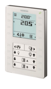 Bild von Siemens Raumbediengerät mit KNX, Fühler für Temperatur, segmentiertem Display mit Hintergrundbeleuchtung, ko, Art.Nr.: QMX3.P37