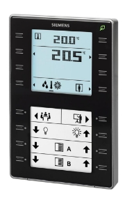 Bild von Siemens Raumbediengerät mit KNX, Fühler für Temperatur, segmentiertem Display mit Hintergrundbeleuchtung, ko, Art.Nr.: QMX3.P37-1BSC