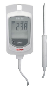 Bild von Ebro Electronic EBI 25-TE Funk-Temp.-Datenlogger, spitzer Fühler an Handgriff an Kabel, -30°C/60°C, Art.Nr. : 1340-6201