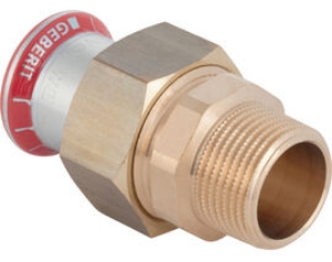 Picture of Geberit - Durchgangsverschraubungen MAPRESS Heizung Stahl unlegiert 1.0034 E195 (EN 10305) lösbar, d mm: 18, R: 1/2, G: 3/4, L mm: 61, H mm: 41, Art.Nr. : 25332