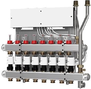 Bild von Danfoss EvoFlat Edelstahlverteiler SGCi mit Icon-Regler mit 5 Heizkreisen, 24V, Art.Nr. :145H0945