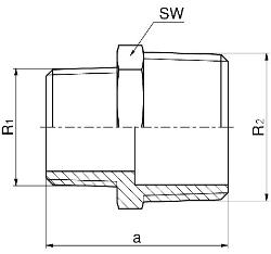 Bild von +GF+ Serie 8000 Gewindefittings Doppelnippel reduziert Siliziumbronze, R1 - R2 ″: 1 ‑ 3/4, Art.Nr.: 768245017