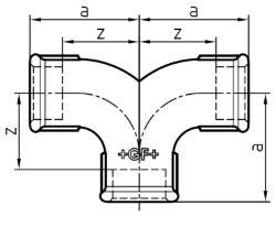 Bild von +GF+ 132 Zweibogen-T-Stück, egal, ISO/EN E2, Dimension ″: 1/2", Art.Nr.: 770132204