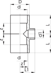 Bild von +GF+ T 90° reduziert PVC-U metrisch, Grösse: 40‑32‑40, Art.Nr.: 721200147