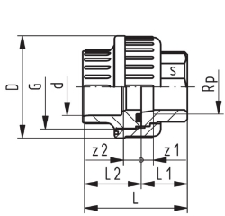 Bild von +GF+ Übergangsverschraubung PVC-U metrisch/Temperguss galvanisiert Rp, Grösse: 75‑21/2", Art.Nr.: 721530312