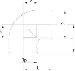 Bild von +GF+ Winkel 90° PVC-U Rp, Rp ″: 1/2, Art.Nr.: 721101606