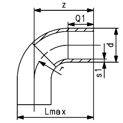 Bild von +GF+ ELGEF Plus Bogen 90° PE100 d50-1000mm / SDR17 / Langschenklige Version, de mm: 355, Art.Nr.: 753000824