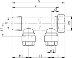 Bild von +GF+ INSTAFLEX Verteiler 90° Messing 3/4" (DN 20), d mm: 20, Art.Nr.: 760857062