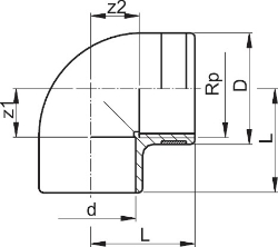 Bild von +GF+ PROGEF Standard Winkel 90° Metrisch Rp (PN10), Grösse: 25‑ 3/4", Art.Nr.: 727100207