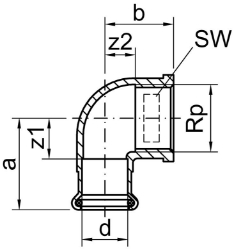 Bild von +GF+ PRESS-FIT Wasser Winkel 90° Siliziumbronze, d mm: 12, Art.Nr.: 767609101